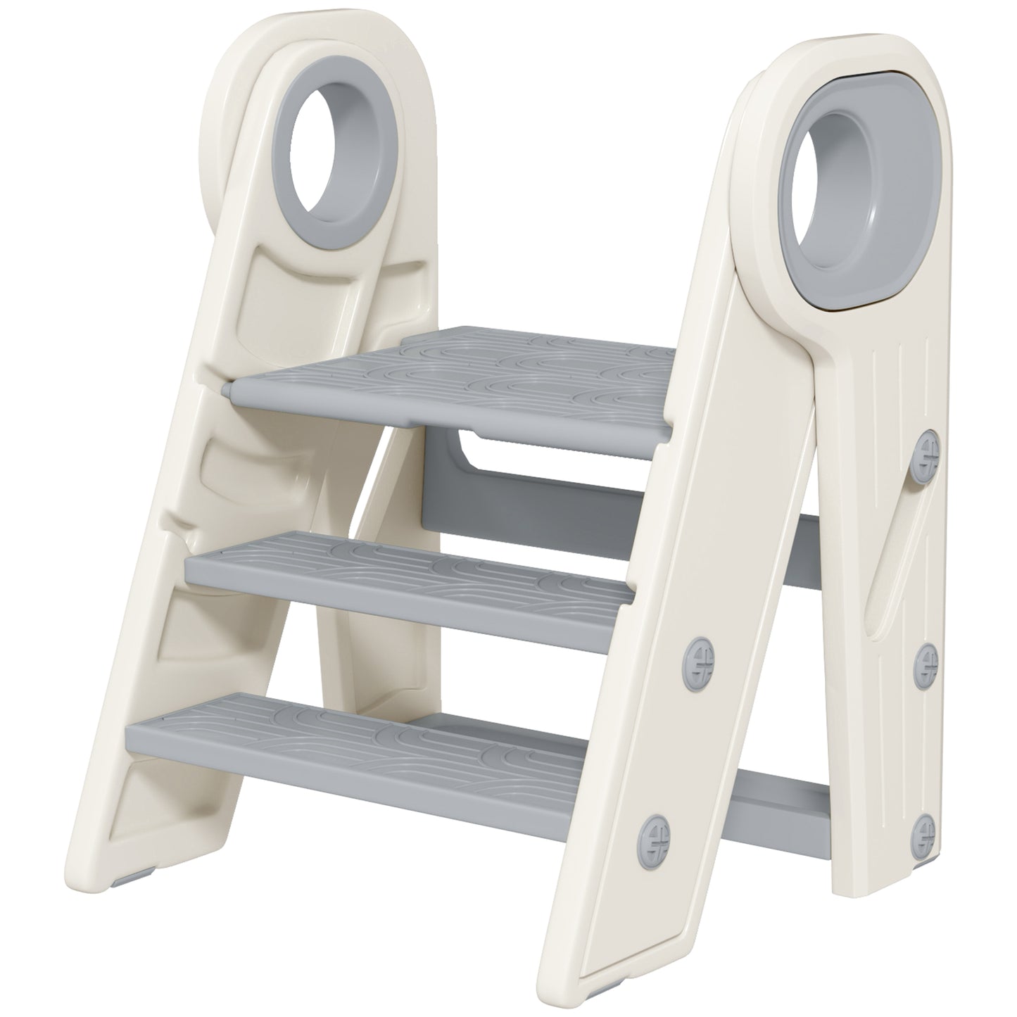 Qaba Toddler Tower, Foldable Kitchen Stool Helper for Kids, Adjustable 3 Step Stool with Handles, Non-Slip, Toddler Helper Tower for Bathroom, Sink, Kitchen, Counter, Toilet Potty Training, Gray