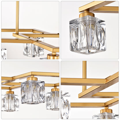 Crystal Chandelier for Dining Room, 8-Light Kitchen Chandelier Light Fixture Modern Metal Industrial Chandeliers for Farmhouse Entryway Living Room--Matte Gold (8*G9 Bulbs Included)