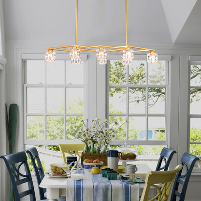 Crystal Chandelier for Dining Room, 8-Light Kitchen Chandelier Light Fixture Modern Metal Industrial Chandeliers for Farmhouse Entryway Living Room--Matte Gold (8*G9 Bulbs Included)