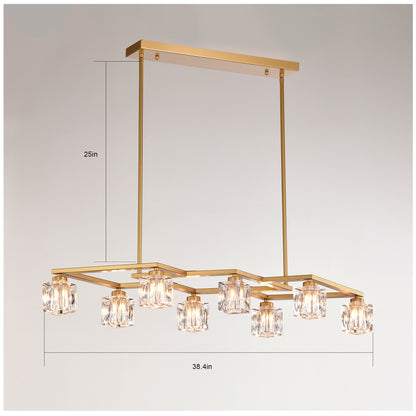 Crystal Chandelier for Dining Room, 8-Light Kitchen Chandelier Light Fixture Modern Metal Industrial Chandeliers for Farmhouse Entryway Living Room--Matte Gold (8*G9 Bulbs Included)
