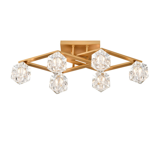 6-Light Crystal Ceiling Light for Dining Room, Modern Ceiling Lamp with Light Fixture For Entryway, Lobby, Kitchen, Bedroom, Living Room, Conference Room, (6*G9 Bulbs Included)--Gold
