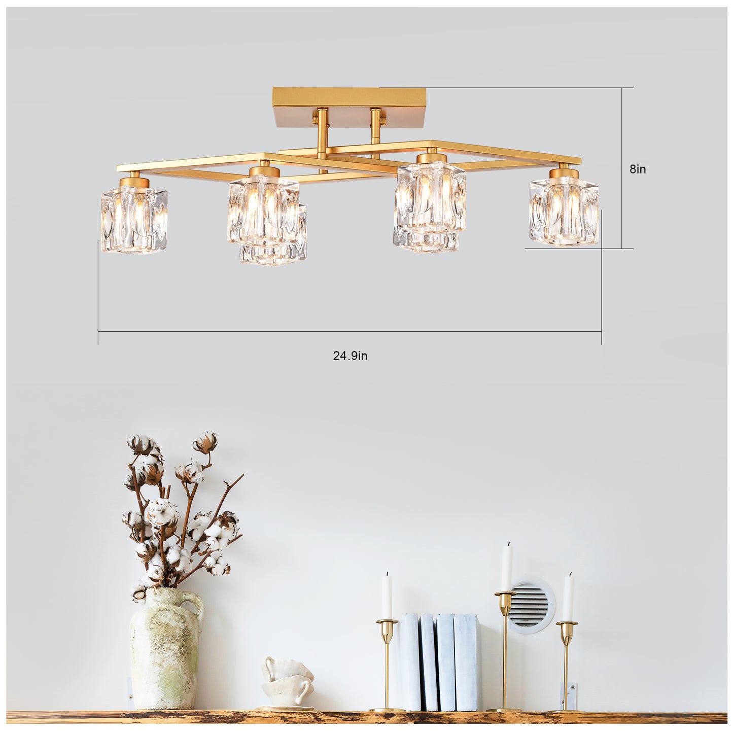 6-Light Crystal Ceiling Light for Dining Room, Modern Ceiling Lamp with Light Fixture For Entryway, Lobby, Kitchen, Bedroom, Living Room, Conference Room, (6*G9 Bulbs Included)--Gold