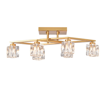 6-Light Crystal Ceiling Light for Dining Room, Modern Ceiling Lamp with Light Fixture For Entryway, Lobby, Kitchen, Bedroom, Living Room, Conference Room, (6*G9 Bulbs Included)--Gold