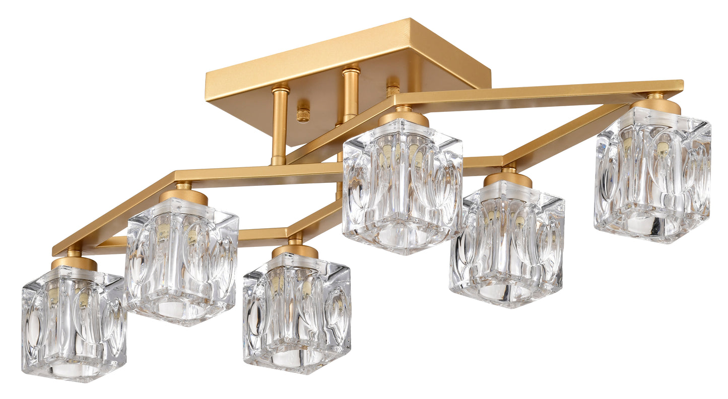 6-Light Crystal Ceiling Light for Dining Room, Modern Ceiling Lamp with Light Fixture For Entryway, Lobby, Kitchen, Bedroom, Living Room, Conference Room, (6*G9 Bulbs Included)--Gold
