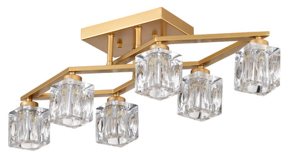6-Light Crystal Ceiling Light for Dining Room, Modern Ceiling Lamp with Light Fixture For Entryway, Lobby, Kitchen, Bedroom, Living Room, Conference Room, (6*G9 Bulbs Included)--Gold