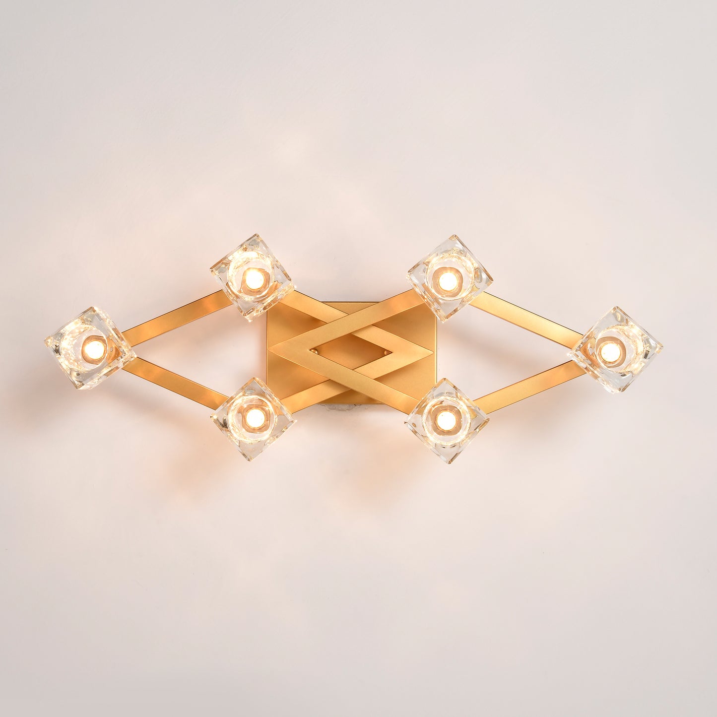 6-Light Crystal Ceiling Light for Dining Room, Modern Ceiling Lamp with Light Fixture For Entryway, Lobby, Kitchen, Bedroom, Living Room, Conference Room, (6*G9 Bulbs Included)--Gold