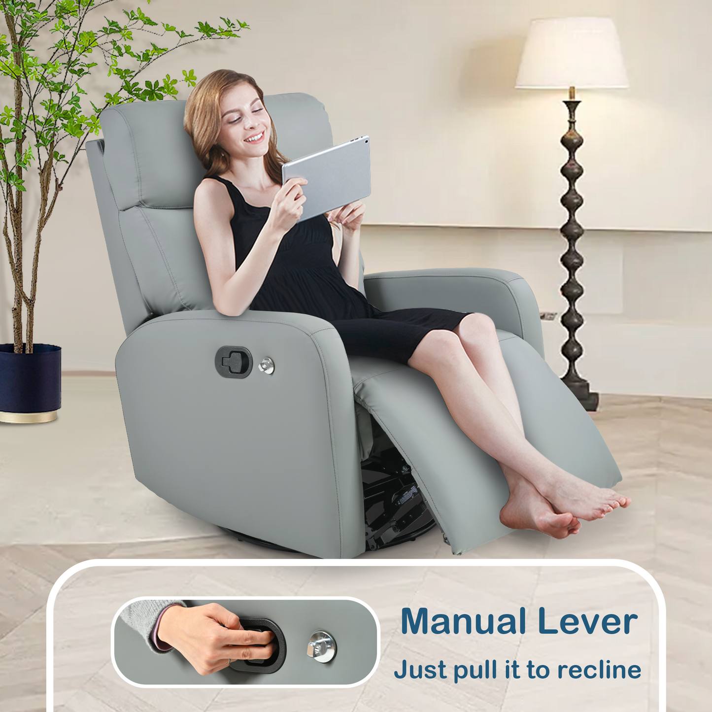 Swivel Rocker Recliner Chair,360 Degree Nursery Rocking Chair,Glider Chair,Modern Small Rocking Swivel Recliner Chair for Bedroom,Living Room Chair Home Theater Seat,Phone Holder(Blue-gray)