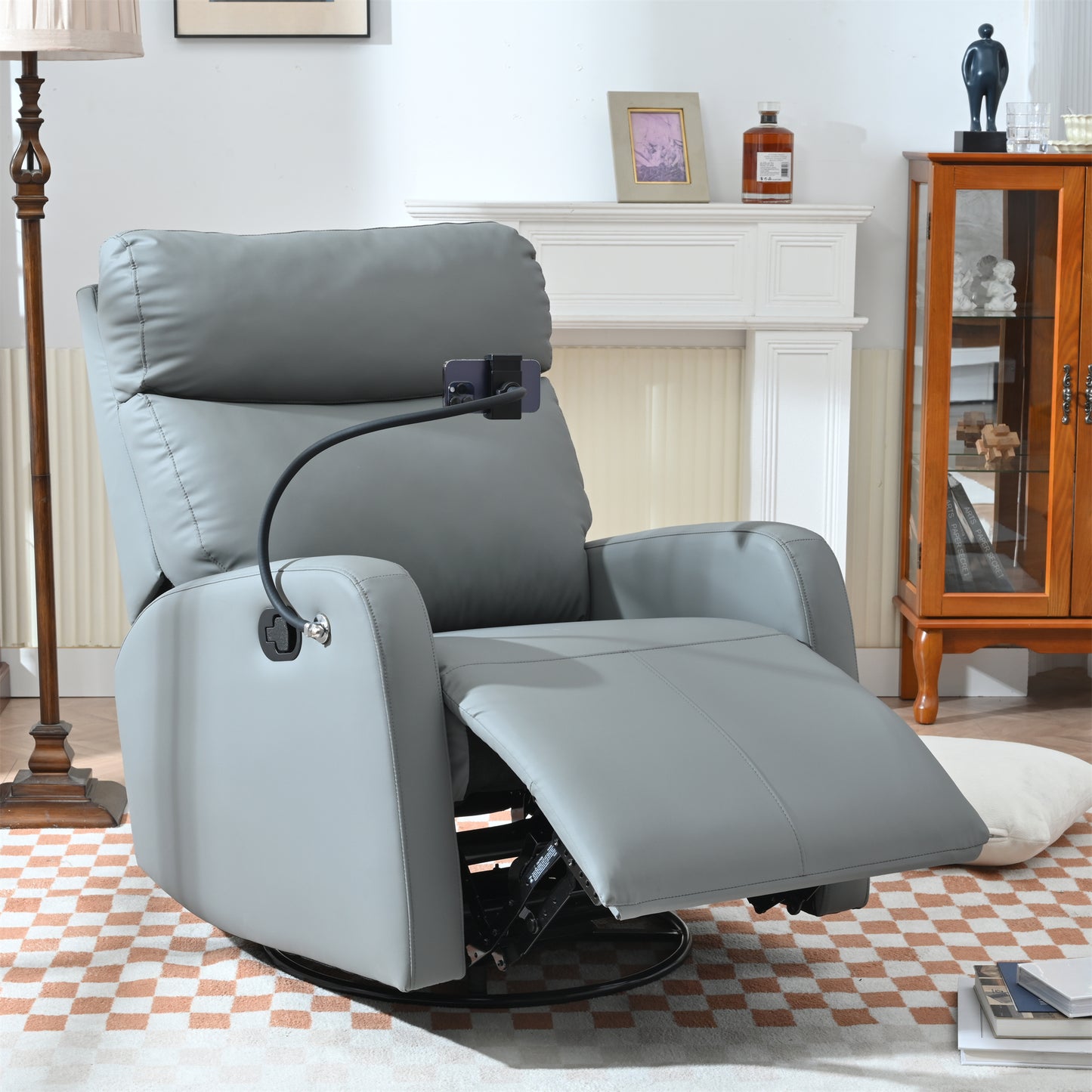 Swivel Rocker Recliner Chair,360 Degree Nursery Rocking Chair,Glider Chair,Modern Small Rocking Swivel Recliner Chair for Bedroom,Living Room Chair Home Theater Seat,Phone Holder(Blue-gray)