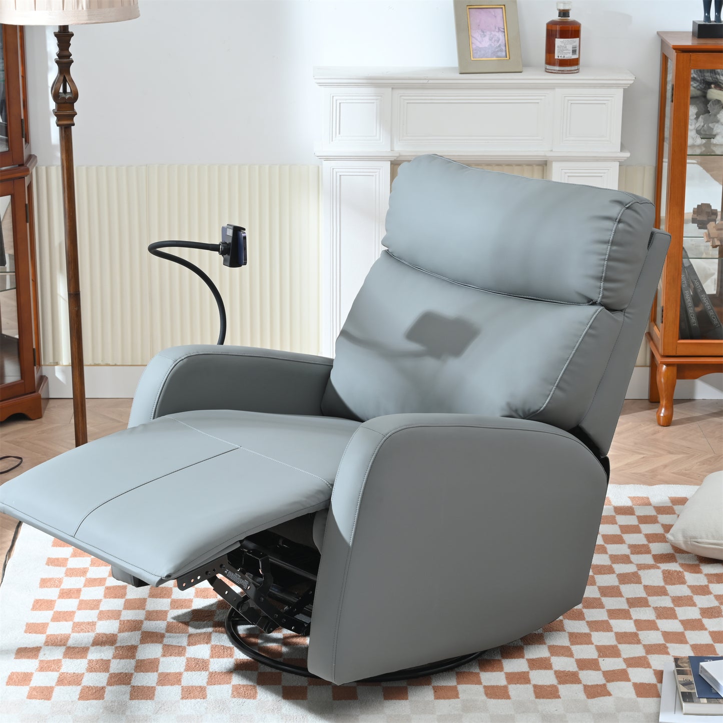 Swivel Rocker Recliner Chair,360 Degree Nursery Rocking Chair,Glider Chair,Modern Small Rocking Swivel Recliner Chair for Bedroom,Living Room Chair Home Theater Seat,Phone Holder(Blue-gray)