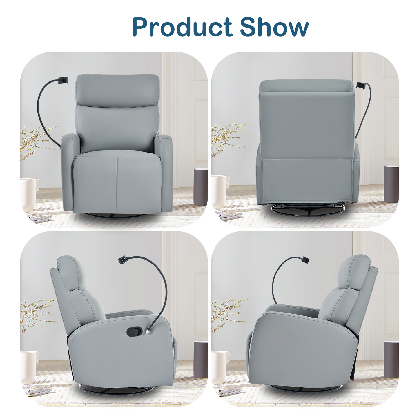 Swivel Rocker Recliner Chair,360 Degree Nursery Rocking Chair,Glider Chair,Modern Small Rocking Swivel Recliner Chair for Bedroom,Living Room Chair Home Theater Seat,Phone Holder(Blue-gray)