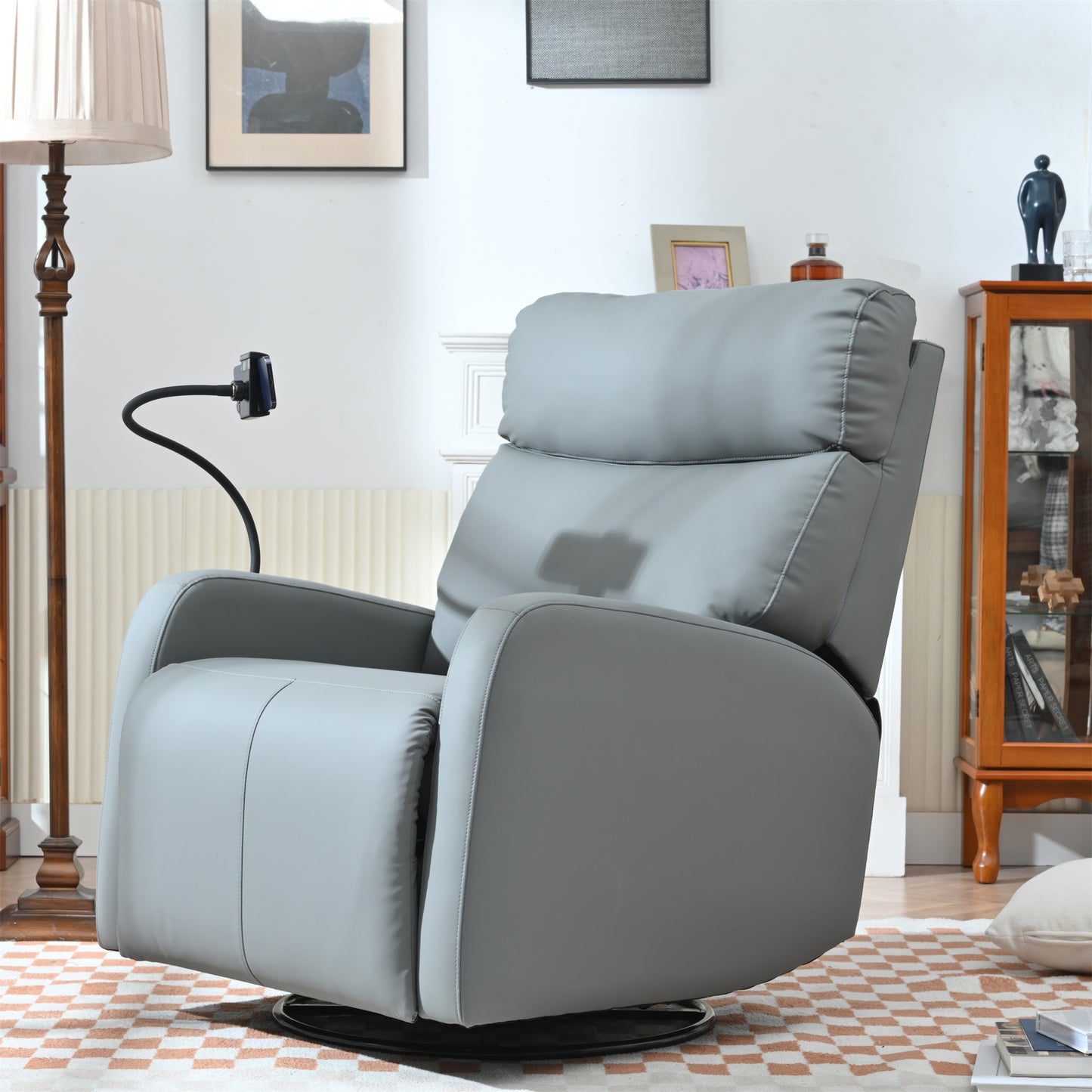 Swivel Rocker Recliner Chair,360 Degree Nursery Rocking Chair,Glider Chair,Modern Small Rocking Swivel Recliner Chair for Bedroom,Living Room Chair Home Theater Seat,Phone Holder(Blue-gray)