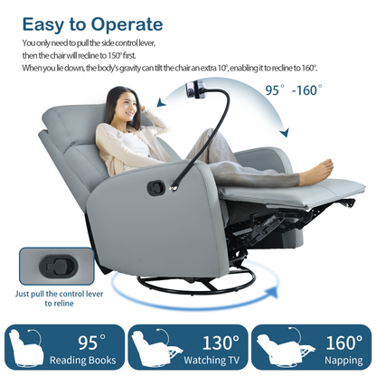 Swivel Rocker Recliner Chair,360 Degree Nursery Rocking Chair,Glider Chair,Modern Small Rocking Swivel Recliner Chair for Bedroom,Living Room Chair Home Theater Seat,Phone Holder(Blue-gray)