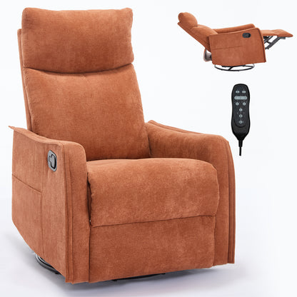 Heat Massage Manual Recliner Chair with Rocker and Swivel in Fabric for Living Room, Orange