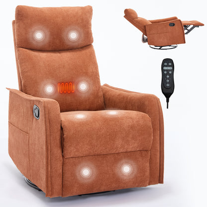 Heat Massage Manual Recliner Chair with Rocker and Swivel in Fabric for Living Room, Orange