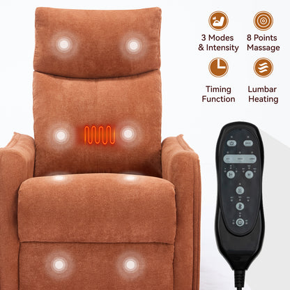 Heat Massage Manual Recliner Chair with Rocker and Swivel in Fabric for Living Room, Orange