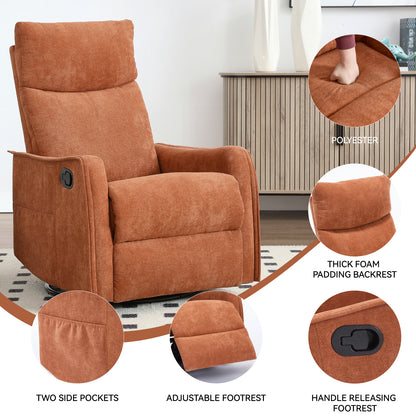 Heat Massage Manual Recliner Chair with Rocker and Swivel in Fabric for Living Room, Orange