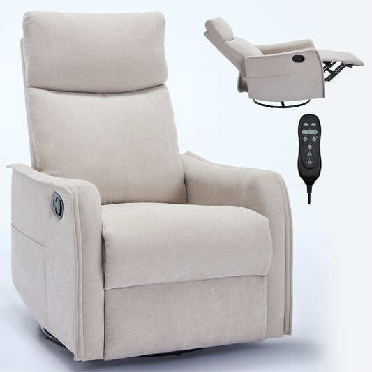 Heat Massage Manual Recliner Chair with Rocker and Swivel in Fabric for Living Room, Beige