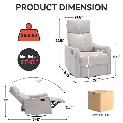 Heat Massage Manual Recliner Chair with Rocker and Swivel in Fabric for Living Room, Beige