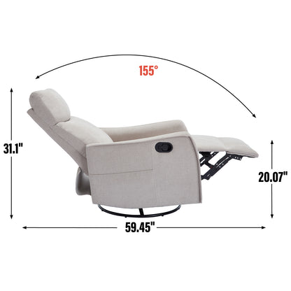 Heat Massage Manual Recliner Chair with Rocker and Swivel in Fabric for Living Room, Beige
