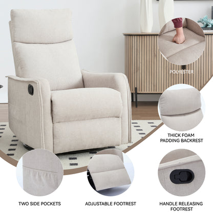 Heat Massage Manual Recliner Chair with Rocker and Swivel in Fabric for Living Room, Beige