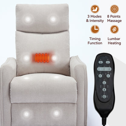 Heat Massage Manual Recliner Chair with Rocker and Swivel in Fabric for Living Room, Beige