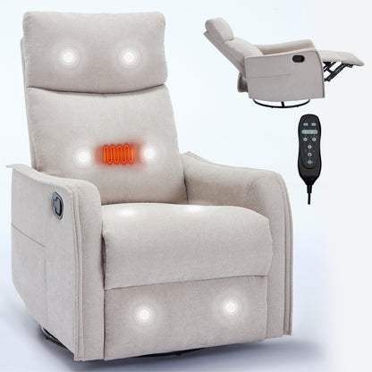 Heat Massage Manual Recliner Chair with Rocker and Swivel in Fabric for Living Room, Beige