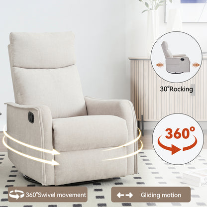 Heat Massage Manual Recliner Chair with Rocker and Swivel in Fabric for Living Room, Beige