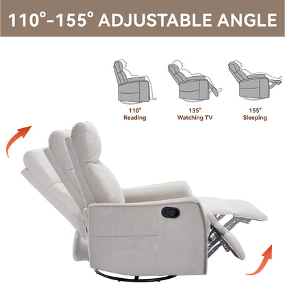 Heat Massage Manual Recliner Chair with Rocker and Swivel in Fabric for Living Room, Beige