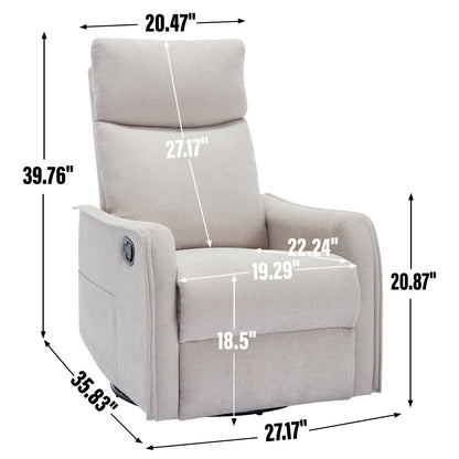 Heat Massage Manual Recliner Chair with Rocker and Swivel in Fabric for Living Room, Beige