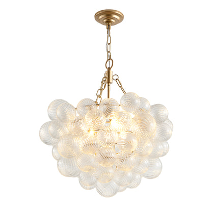 23.6-Inch Gold Pendant Light Chandelier with Threaded Clear Glass Globe Shade – Adjustable Height, Ideal for Living Room, Dining Room, Kitchen (No Bulbs)