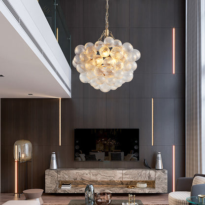 23.6-Inch Gold Pendant Light Chandelier with Threaded Clear Glass Globe Shade – Adjustable Height, Ideal for Living Room, Dining Room, Kitchen (No Bulbs)