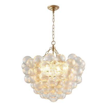 27.5-Inch Gold Pendant Light Chandelier with Threaded Clear Glass Globe Shade – Adjustable Height, Ideal for Living Room, Dining Room, Kitchen (No Bulbs)