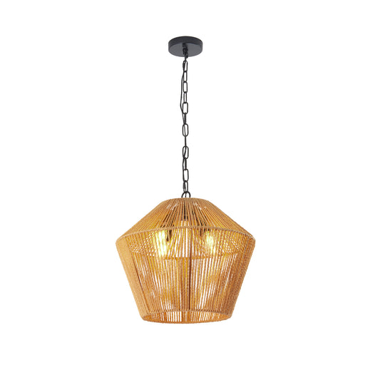 17" Boho Hemp Rope Pendant Light, Handcrafted Farmhouse Hanging Light Fixture for Kitchen Island, Dining Room, or Bedroom, Natural Finish, Adjustable Height (Bulb Not Included)