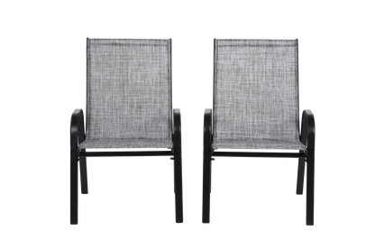 2 Piece Patio Chairs, Outdoor Camping Chairs with Breathable Textilene Fabric, Set of 2 Garden Chairs with Armrest High Backrest for Garden Patio Pool Beach Yard Space Saving ( Grey)