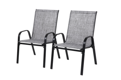 2 Piece Patio Chairs, Outdoor Camping Chairs with Breathable Textilene Fabric, Set of 2 Garden Chairs with Armrest High Backrest for Garden Patio Pool Beach Yard Space Saving ( Grey)