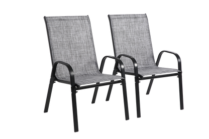 2 Piece Patio Chairs, Outdoor Camping Chairs with Breathable Textilene Fabric, Set of 2 Garden Chairs with Armrest High Backrest for Garden Patio Pool Beach Yard Space Saving ( Grey)