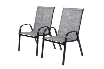 2 Piece Patio Chairs, Outdoor Camping Chairs with Breathable Textilene Fabric, Set of 2 Garden Chairs with Armrest High Backrest for Garden Patio Pool Beach Yard Space Saving ( Grey)
