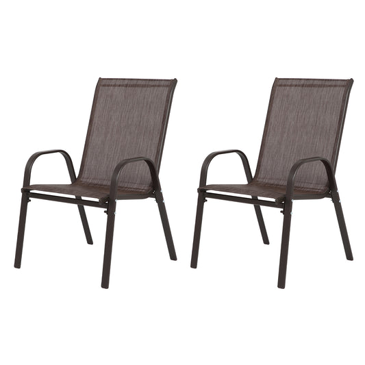 2 Piece Patio Chairs, Outdoor Camping Chairs with Breathable Textilene Fabric, Set of 2 Garden Chairs with Armrest High Backrest for Garden Patio Pool Beach Yard Space Saving ( Brown)