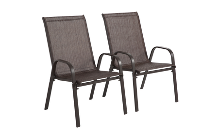 2 Piece Patio Chairs, Outdoor Camping Chairs with Breathable Textilene Fabric, Set of 2 Garden Chairs with Armrest High Backrest for Garden Patio Pool Beach Yard Space Saving ( Brown)