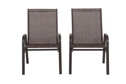 2 Piece Patio Chairs, Outdoor Camping Chairs with Breathable Textilene Fabric, Set of 2 Garden Chairs with Armrest High Backrest for Garden Patio Pool Beach Yard Space Saving ( Brown)