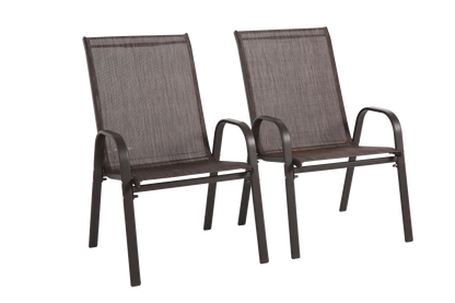 2 Piece Patio Chairs, Outdoor Camping Chairs with Breathable Textilene Fabric, Set of 2 Garden Chairs with Armrest High Backrest for Garden Patio Pool Beach Yard Space Saving ( Brown)