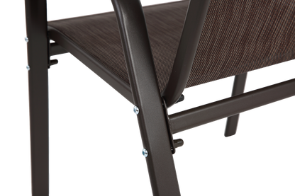 2 Piece Patio Chairs, Outdoor Camping Chairs with Breathable Textilene Fabric, Set of 2 Garden Chairs with Armrest High Backrest for Garden Patio Pool Beach Yard Space Saving ( Brown)