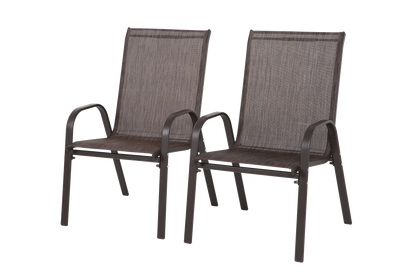 2 Piece Patio Chairs, Outdoor Camping Chairs with Breathable Textilene Fabric, Set of 2 Garden Chairs with Armrest High Backrest for Garden Patio Pool Beach Yard Space Saving ( Brown)