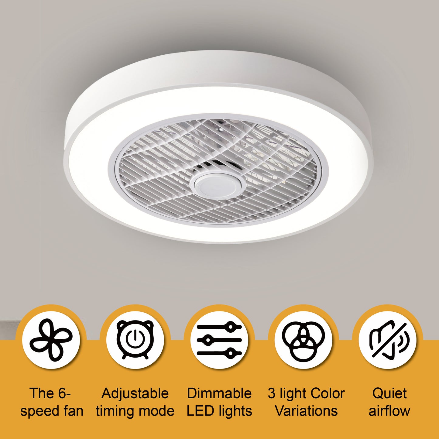 20 in. Indoor White Low Profile Ceiling Fan with Integrated Light with Remote Control and Reversible Blades