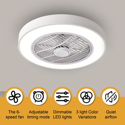 20 in. Indoor White Low Profile Ceiling Fan with Integrated Light with Remote Control and Reversible Blades