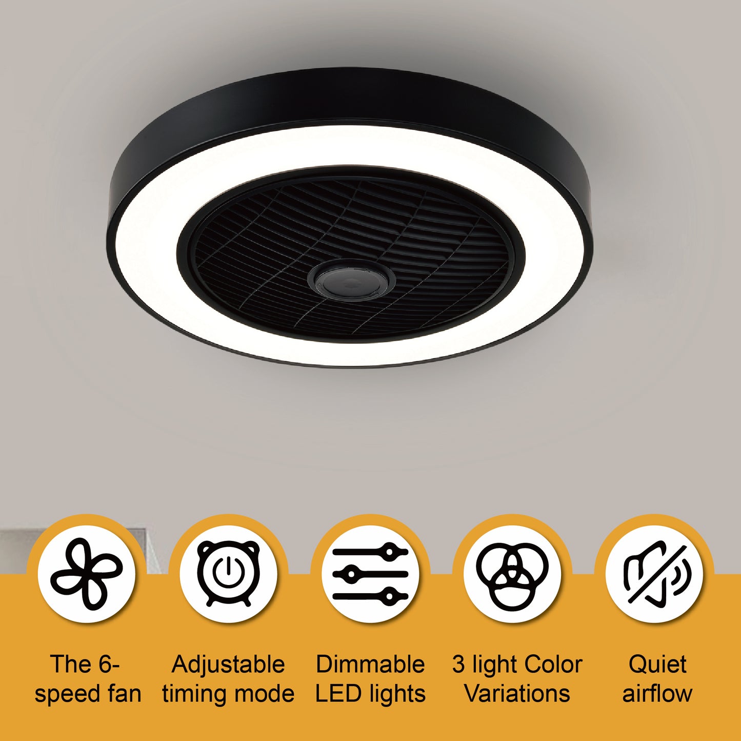 20 in. Indoor Black Low Profile Ceiling Fan with Integrated Light with Remote Control and Reversible Blades