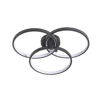 20" Modern Black LED Ceiling Light, 3-Ring Flush Mount Fixture for Living Room, Bedroom, or Dining Room, Sleek and Energy-Efficient Design, Easy Installation