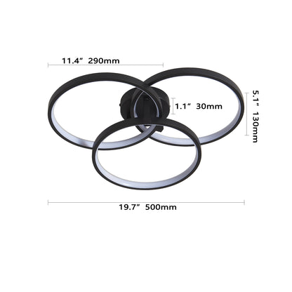20" Modern Black LED Ceiling Light, 3-Ring Flush Mount Fixture for Living Room, Bedroom, or Dining Room, Sleek and Energy-Efficient Design, Easy Installation
