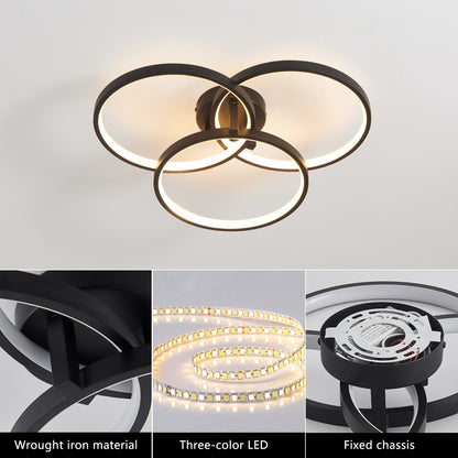 20" Modern Black LED Ceiling Light, 3-Ring Flush Mount Fixture for Living Room, Bedroom, or Dining Room, Sleek and Energy-Efficient Design, Easy Installation
