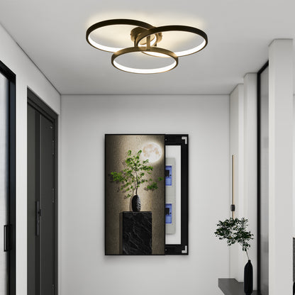 20" Modern Black LED Ceiling Light, 3-Ring Flush Mount Fixture for Living Room, Bedroom, or Dining Room, Sleek and Energy-Efficient Design, Easy Installation